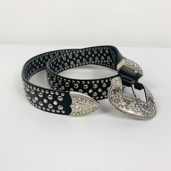Black Genuine Leather Heavy Studded Crystal Belt M main image 4